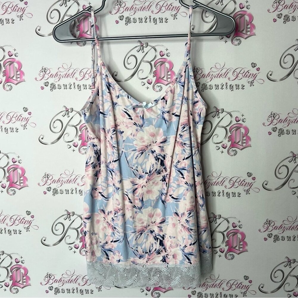 Emily & Jane tank top camisole watercolor flowers Floral Lace Trim Cami Top